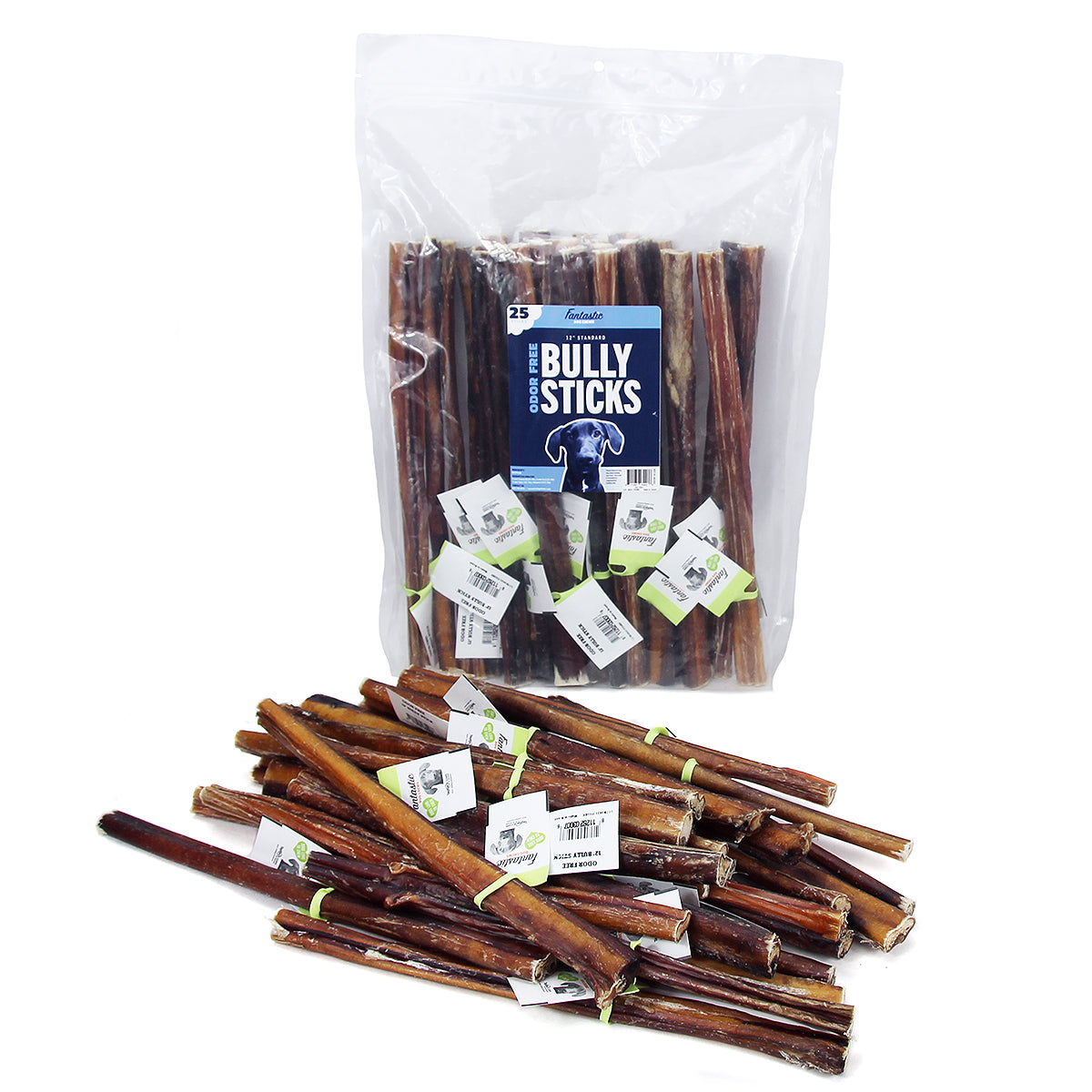 12" Standard Odor Free Bully Sticks - 25 Pack Bulk