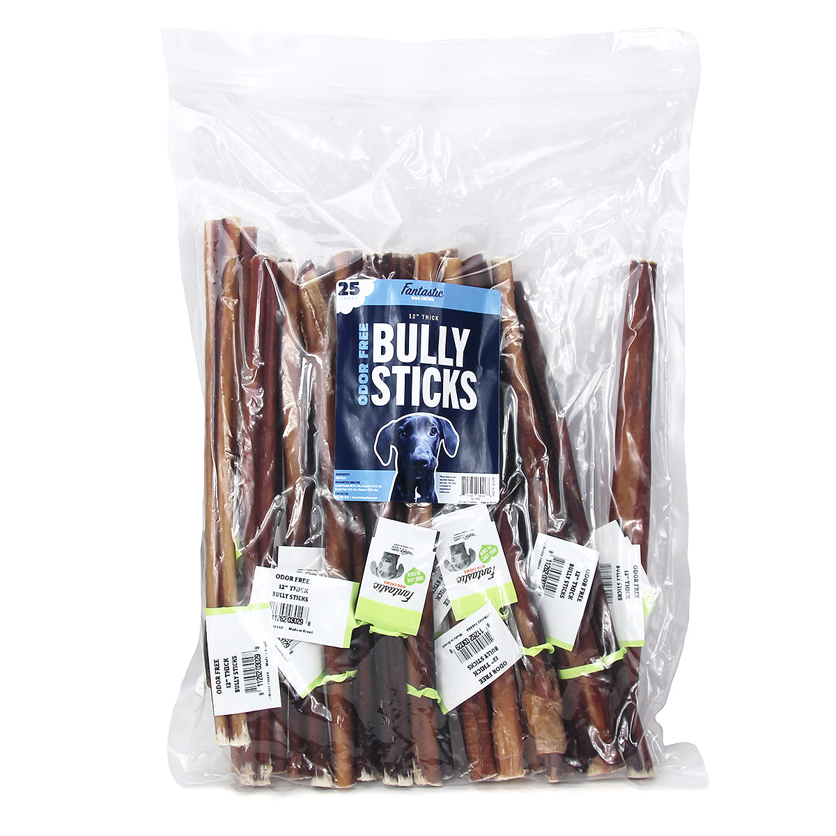12" Thick Odor Free Bully Sticks - 25 Pack Bulk